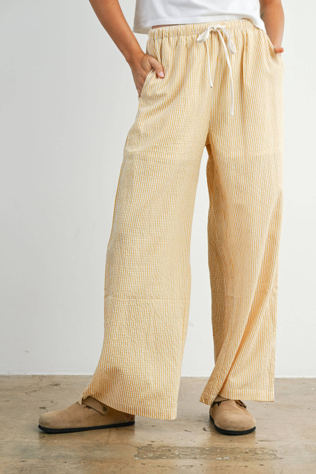 Pants - Drawstring Waist Striped Pants - - Cultured Cloths Apparel