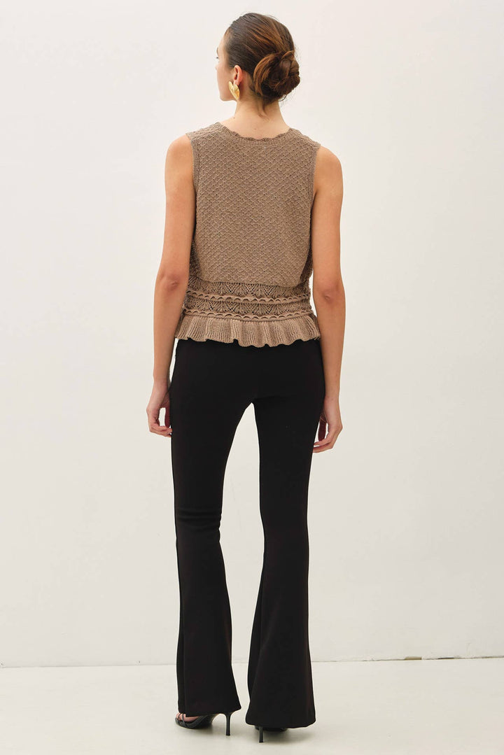 Women's Sleeveless - RUFFLED CROCHET TEXTURED KNIT TOP - - Cultured Cloths Apparel