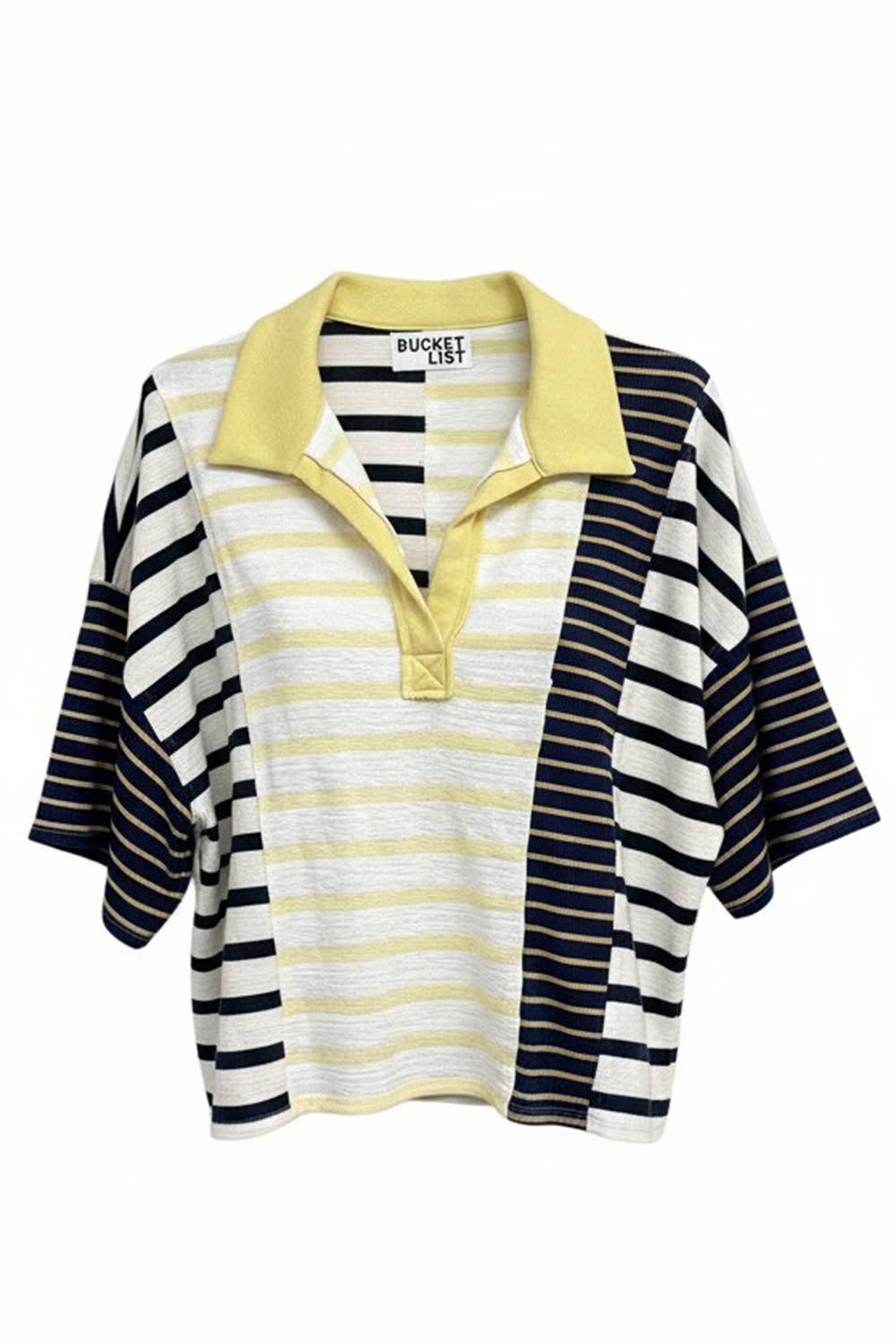 Women's Short Sleeve - Stripe-block Collar Short-sleeve Top - - Cultured Cloths Apparel