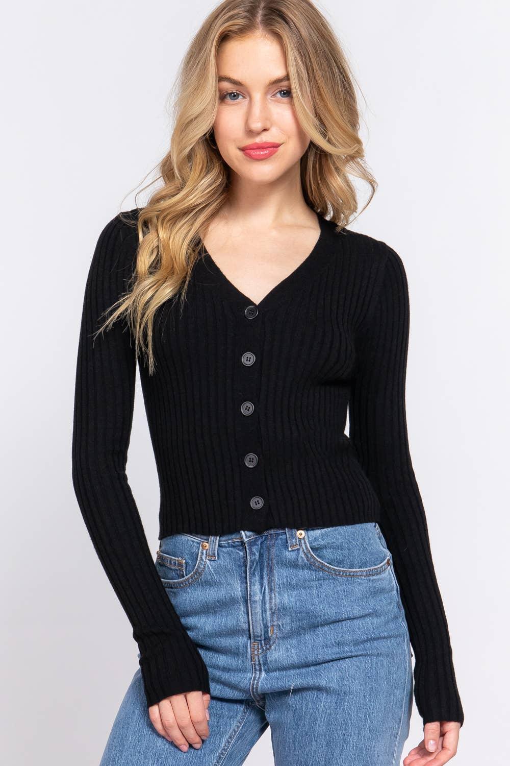 Long Sleeve V-neck Fitted Sweater Cardigan