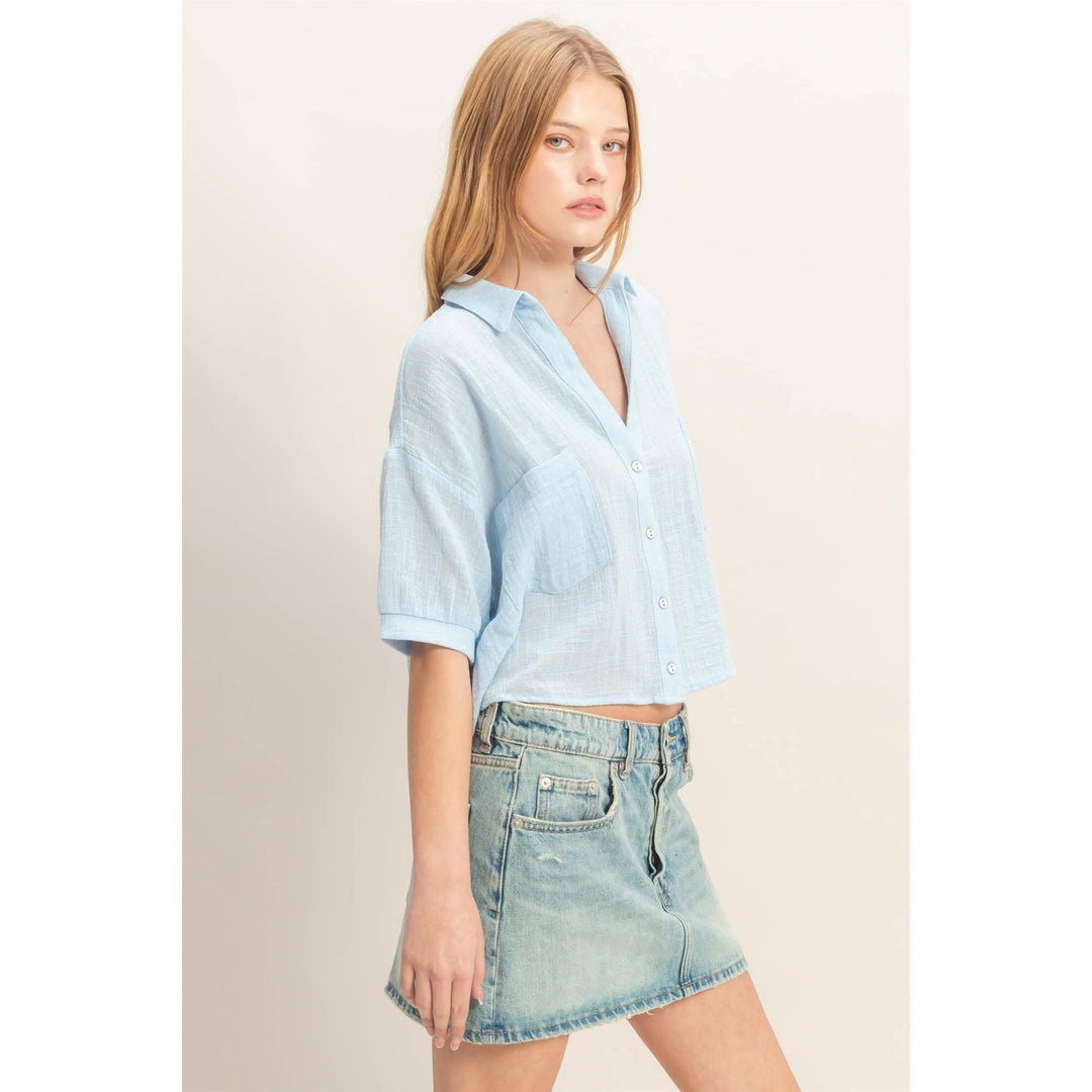 Women's Short Sleeve - Textured Button-Up Shirt - - Cultured Cloths Apparel