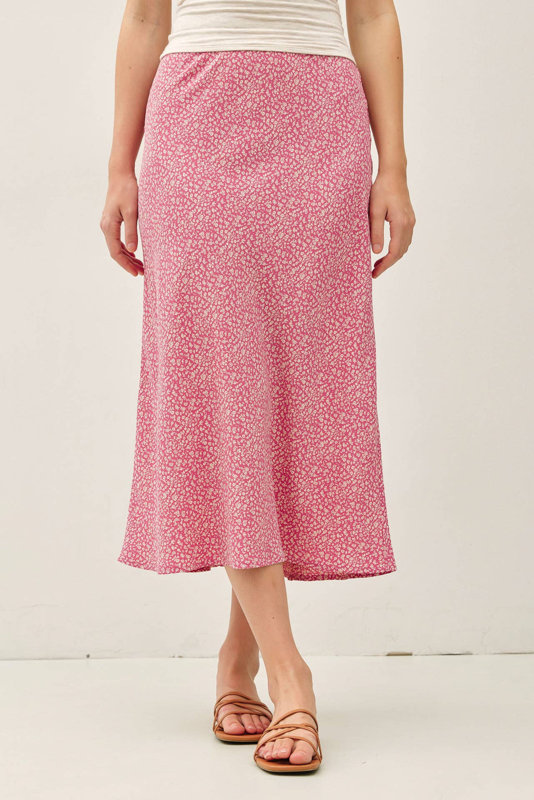 PRINT MIDI SKIRT WITH ELASTIC WAISTBAND