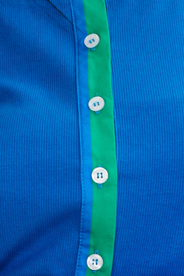 Contrast-Trim Button-Down Ribbed Top