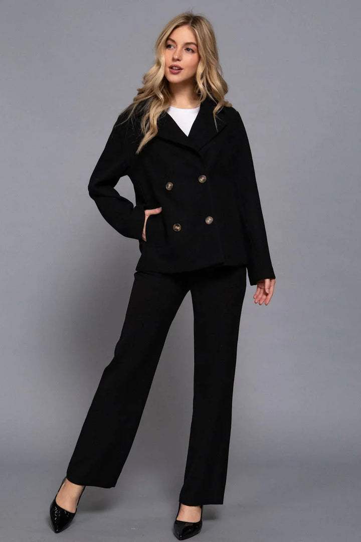 Outerwear - Long Sleeve Soft Felt Short Peacoat - - Cultured Cloths Apparel