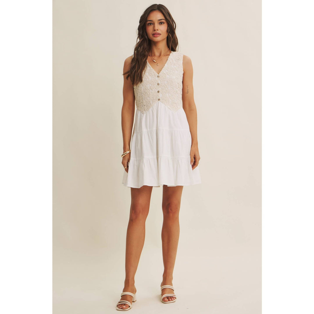 Dresses - FRENCH PICNIC MIXED MEDIA COTTON CROCHET MINI DRESS - - Cultured Cloths Apparel