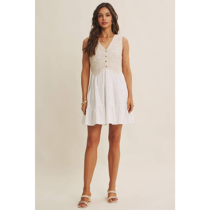 Dresses - FRENCH PICNIC MIXED MEDIA COTTON CROCHET MINI DRESS - - Cultured Cloths Apparel