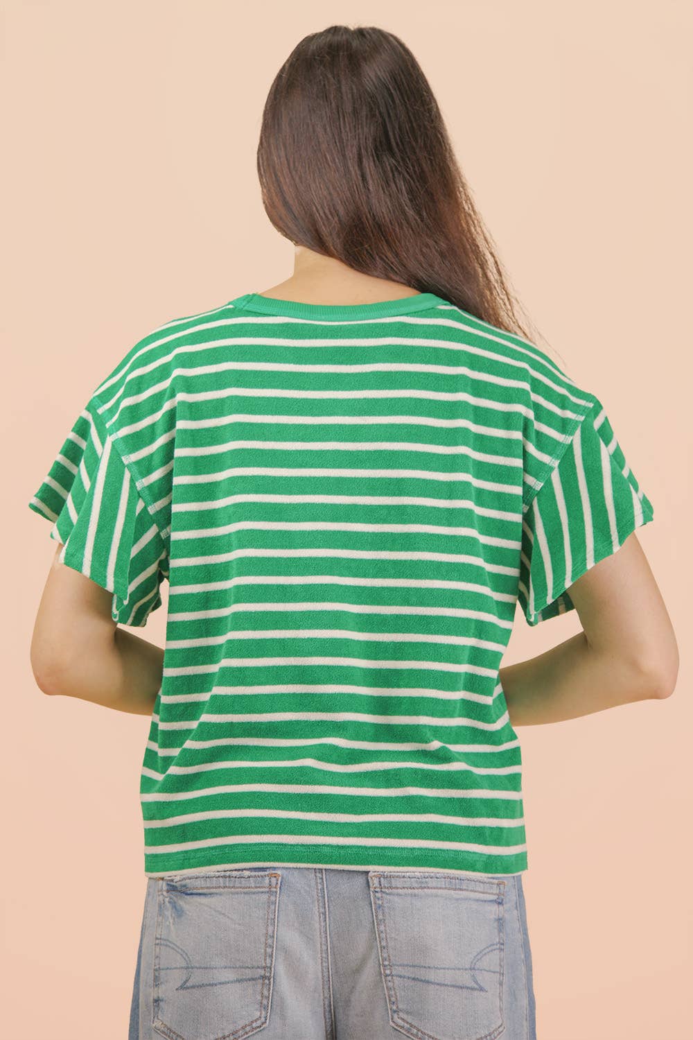 Oversized Ruffle Sleeve Casual Stripe Knit Top