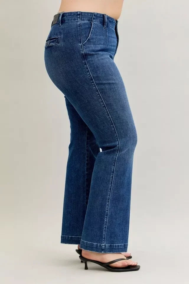 Denim - Judy Blue Full Size Mid Rise Bootcut Jeans with Welt Pockets Plus Size - - Cultured Cloths Apparel
