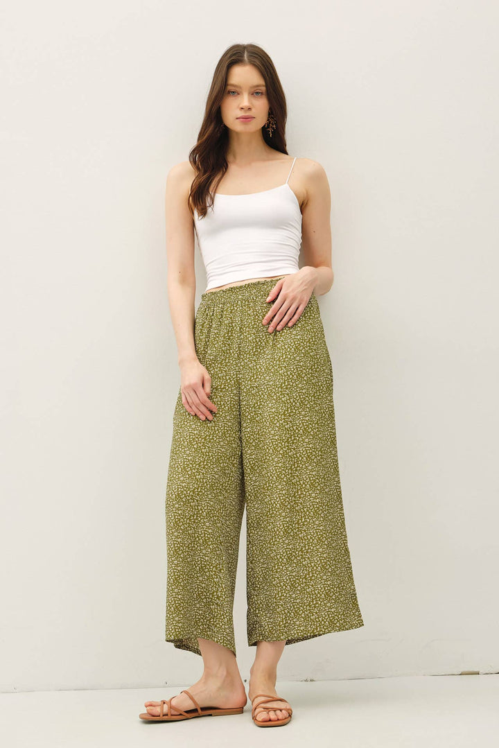 Pants - DITSY PRINTED CROP PANTS W/ ELASTIC WAISTBAND - M - Cultured Cloths Apparel