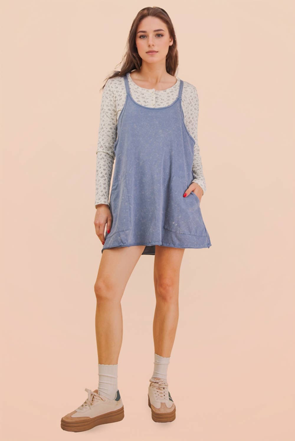 Dresses - Mineral Washed Knit Mini Dress with Shorts Inside - - Cultured Cloths Apparel