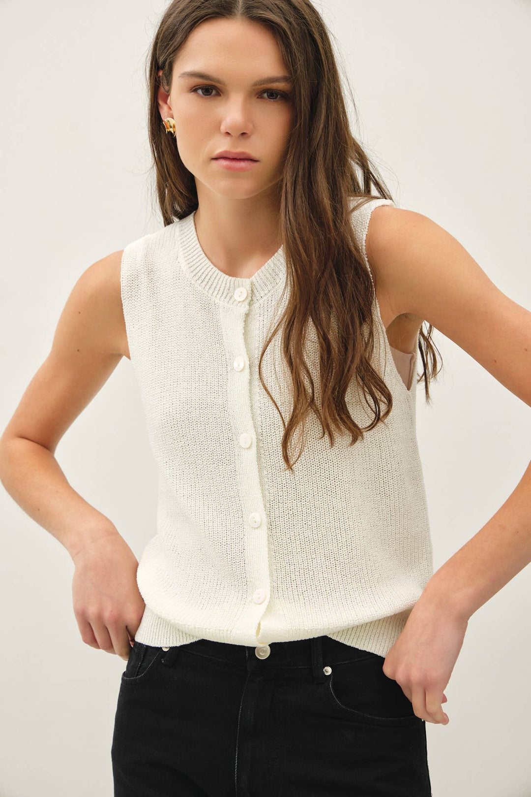 Women's Sleeveless - LIGHT WEIGHT BUTTON UP SWEATER VEST - - Cultured Cloths Apparel
