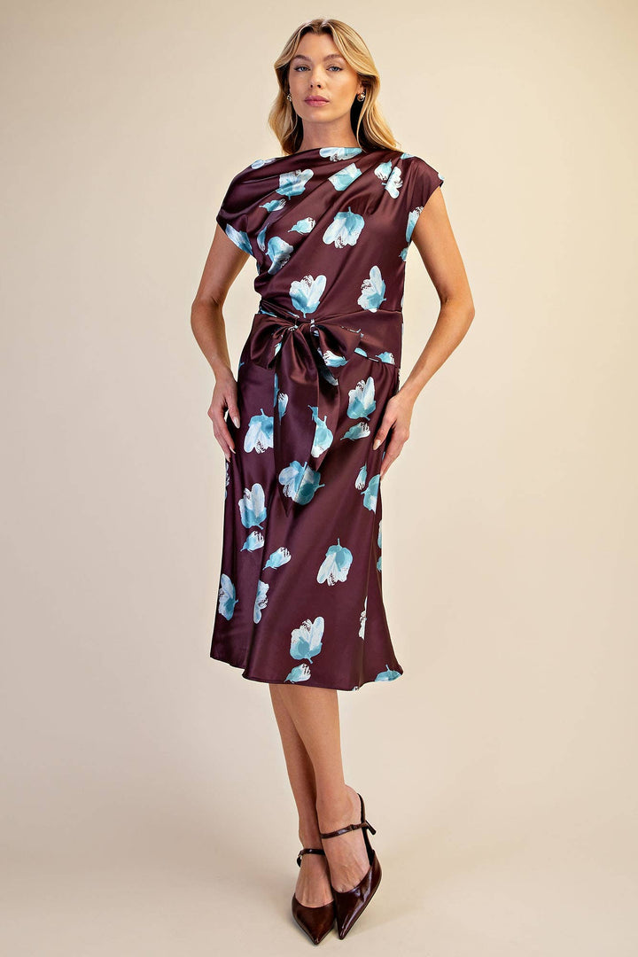 Floral Asymmetrical Neck Midi Dress