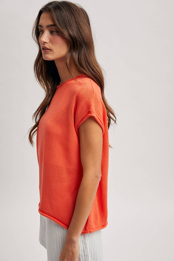 Women's Short Sleeve - ROLLED HEM KNIT SWEATER - - Cultured Cloths Apparel