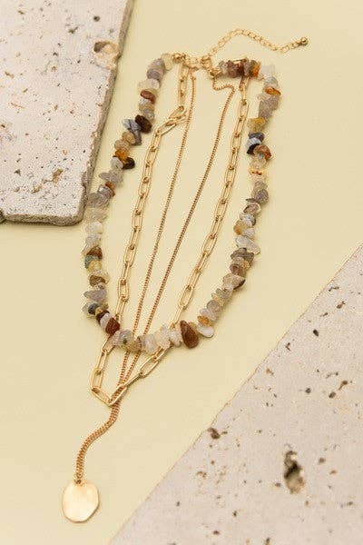 Accessories, Necklaces - NATURAL STONE LAYER NECKLACE | 25N370 - - Cultured Cloths Apparel