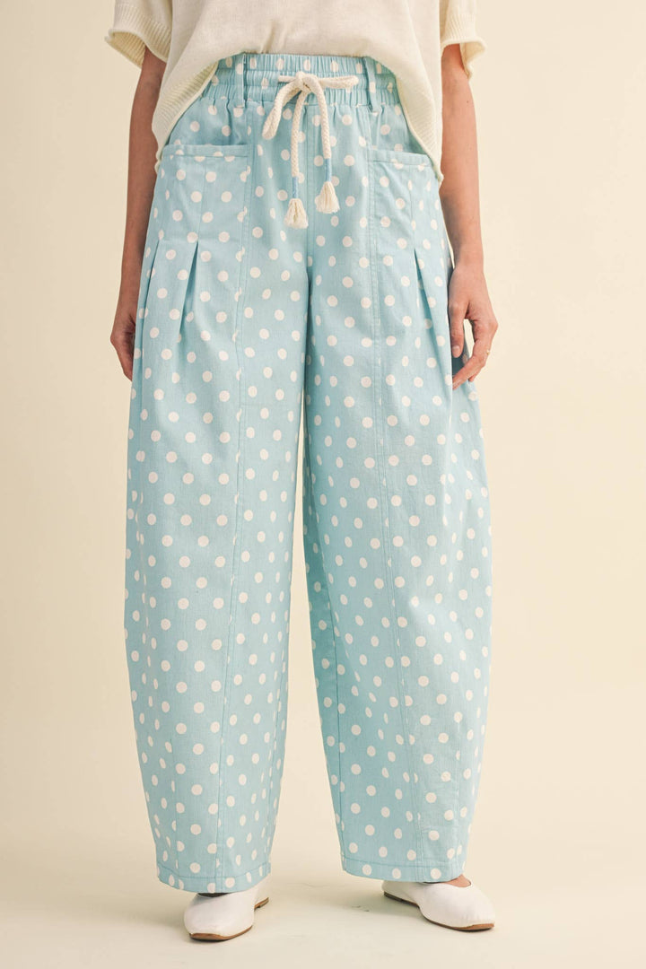 POLKA DOT PLEATED BARREL PANTS