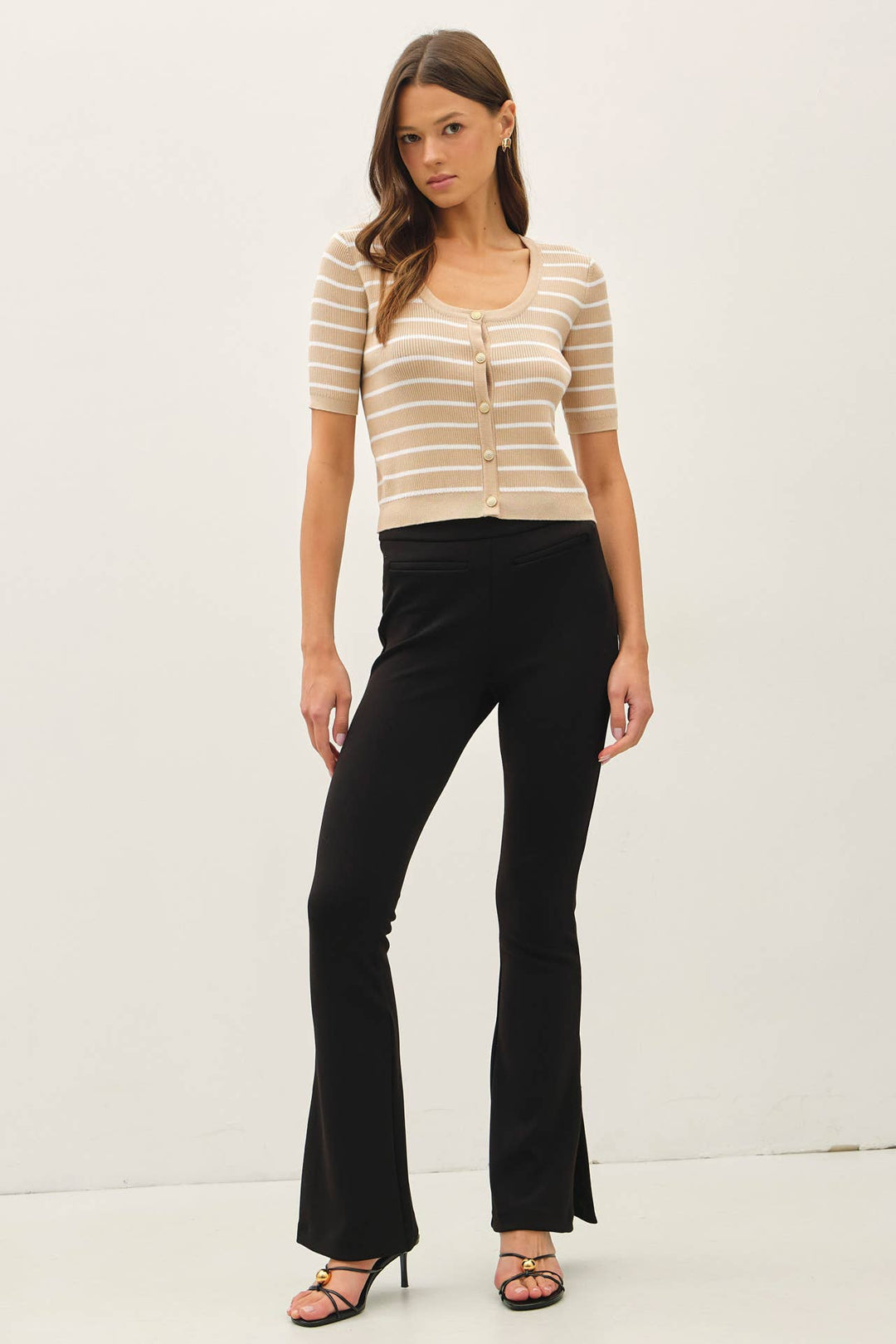 STRIPED SHORT SLEEVE CARDIGAN