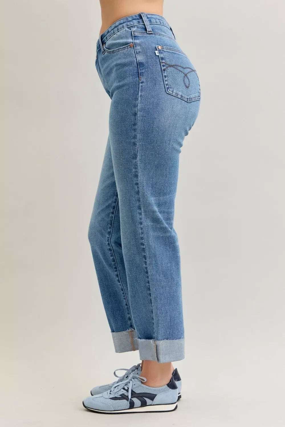 Denim - Judy Blue High Waist Bf Criss-cross Mild Destroy Jeans with Single Cuff - - Cultured Cloths Apparel