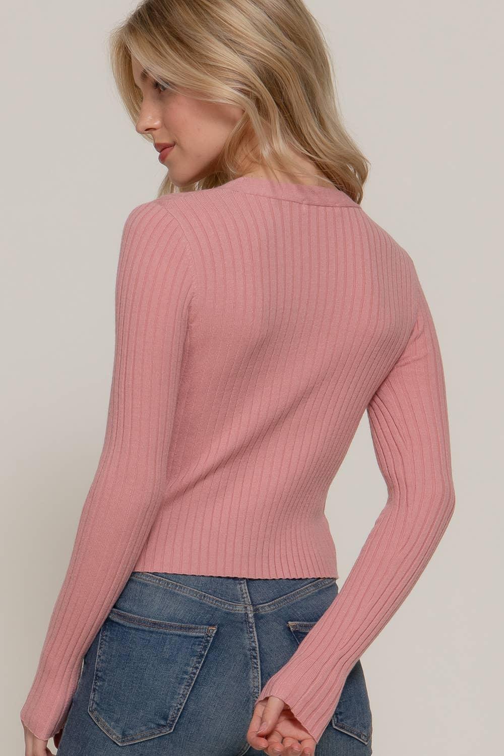 Women's Sweaters - Long Sleeve V-neck Fitted Sweater Cardigan - - Cultured Cloths Apparel