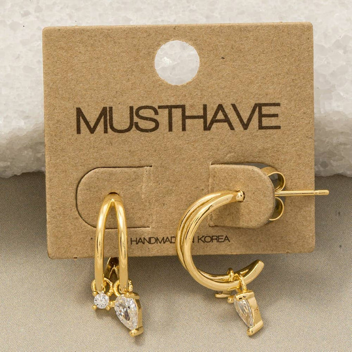 Accessories, Earrings - Gold Dipped Cz Two Row Hoop Earrings - - Cultured Cloths Apparel