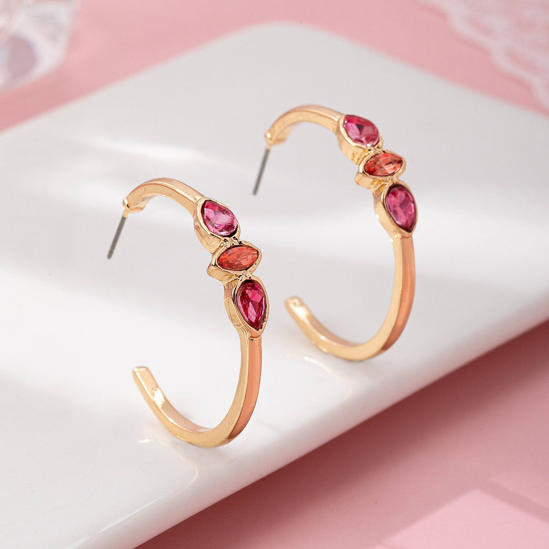 Accessories, Earrings - Fuchsia Marquise Crystal Hoop Earrings - Gold - Cultured Cloths Apparel
