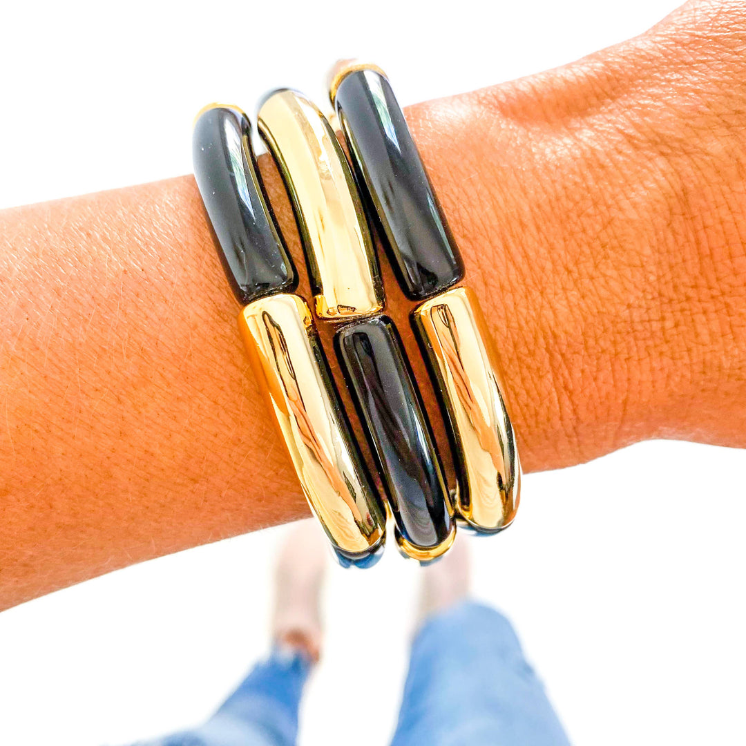 Accessories, Bracelets - Gold Acrylic Tube Bamboo Bracelets - - Cultured Cloths Apparel