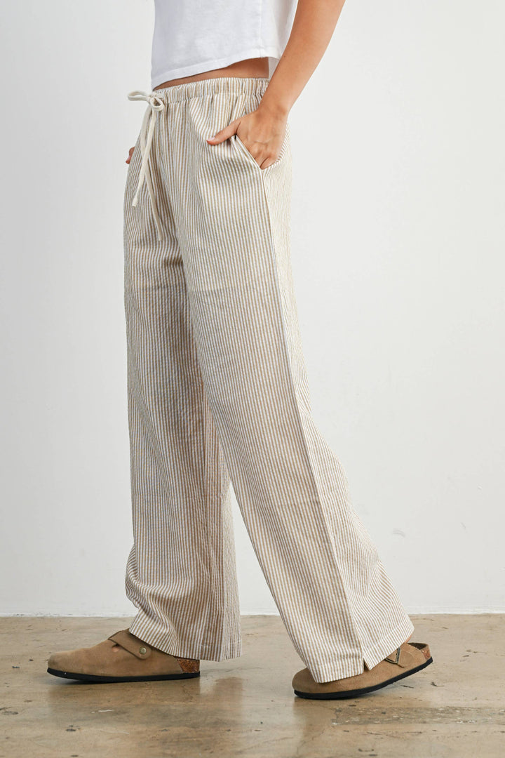 Pants - Drawstring Waist Striped Pants - - Cultured Cloths Apparel