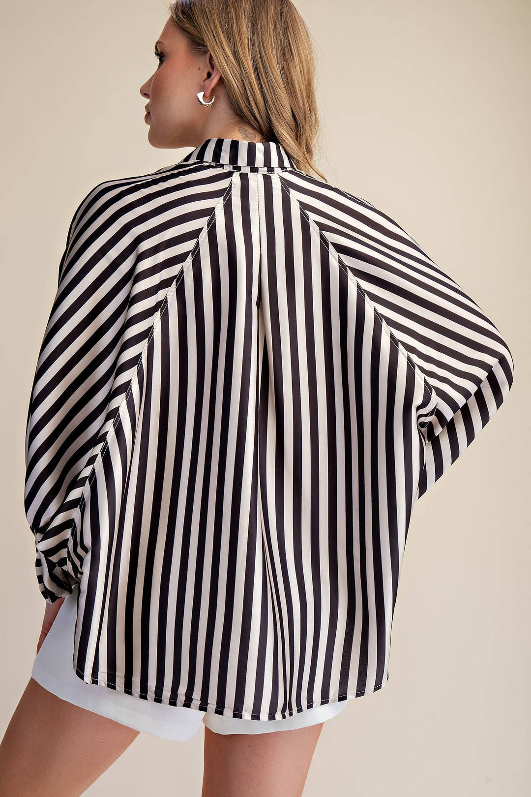 Women's 3/4 Sleeve - Balloon Dolman Sleeve Button Front Oversized Shirt - - Cultured Cloths Apparel
