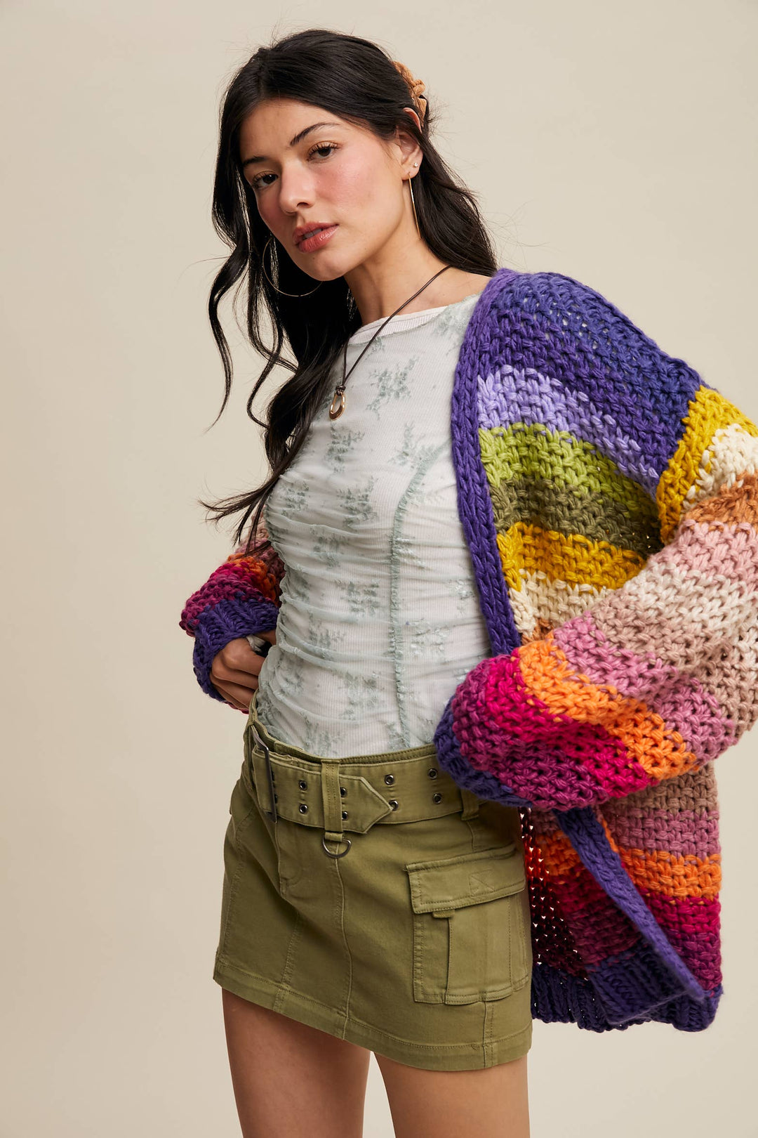 Women's Sweaters - Rainbow Hand-Crochet Open Cardigan - - Cultured Cloths Apparel