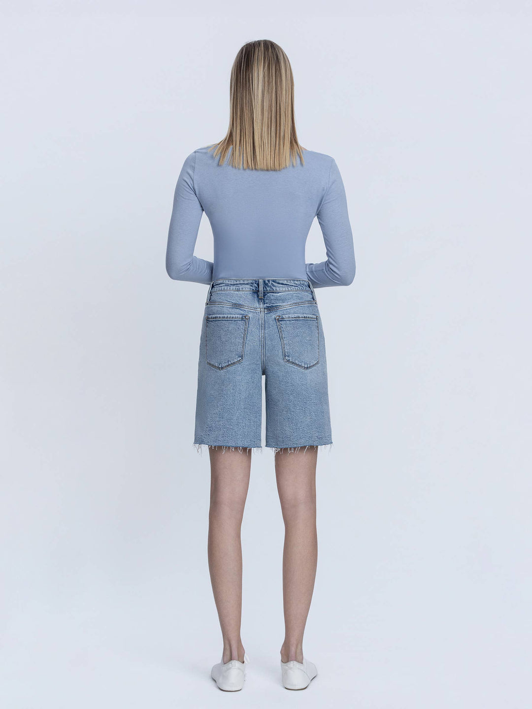 Denim - HIGH RISE RAW HEM DENIM JORTS - - Cultured Cloths Apparel