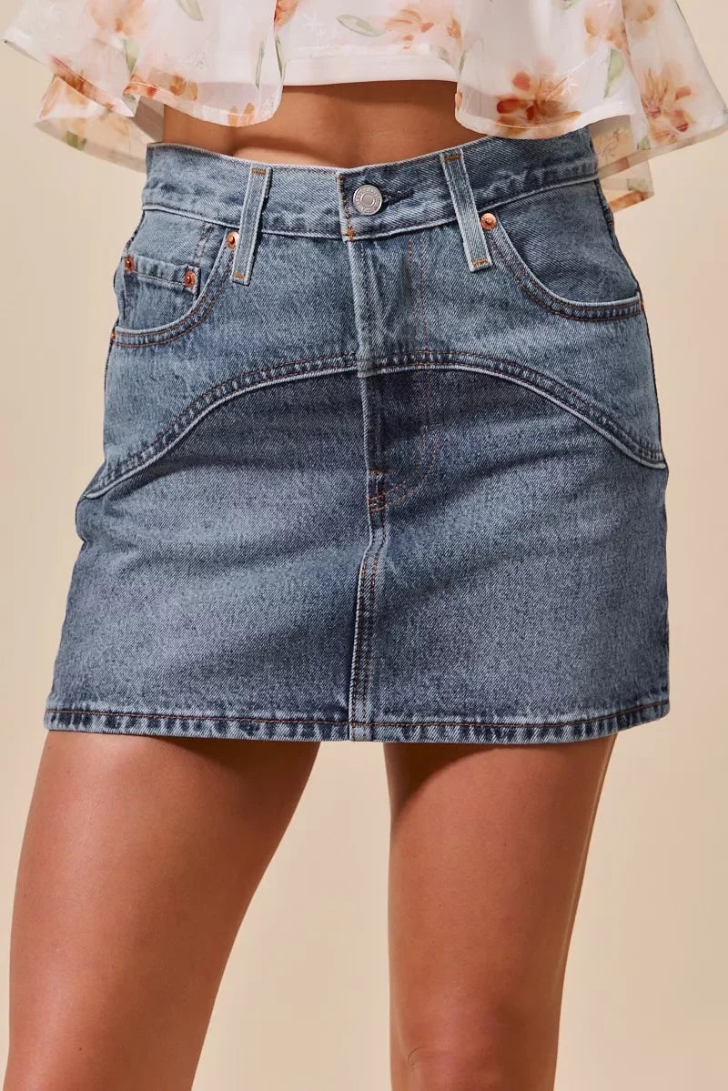 Women's Dresses - SO ME Washed Denim Mini Skirt with Pockets - DENIM - Cultured Cloths Apparel