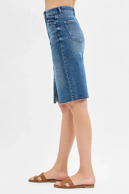 Skirts - RISEN Full Size High Rise Front Slit Pencil Skirts Plus Size - - Cultured Cloths Apparel