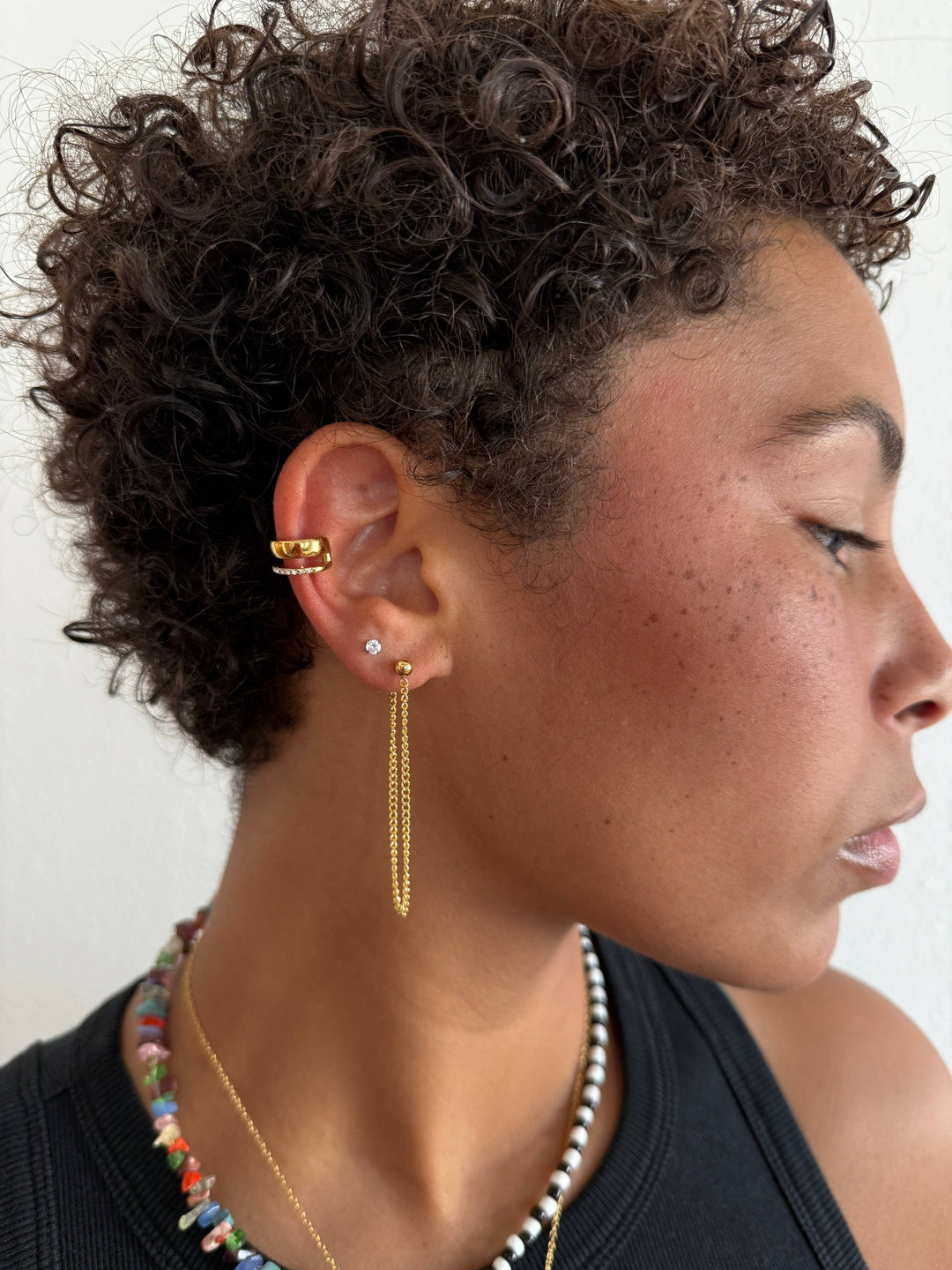 Accessories, Jewelry - Ezio Gold Stud Chain Drop Earrings - - Cultured Cloths Apparel