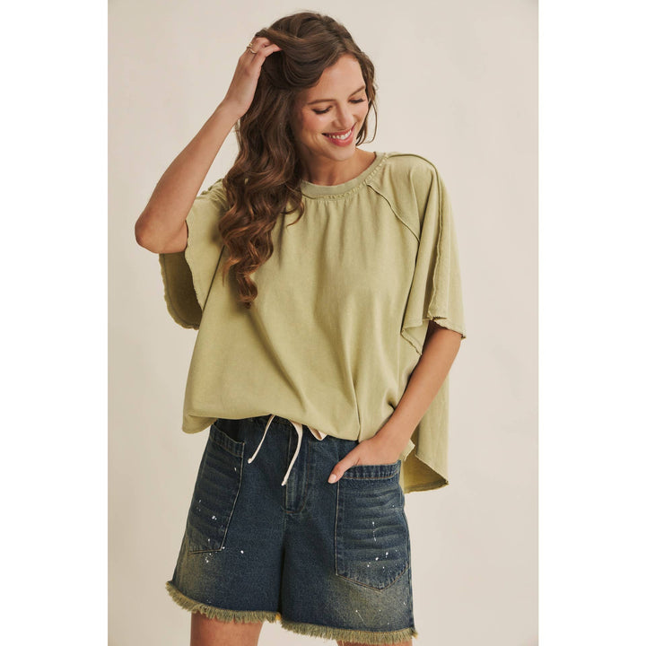Women's Short Sleeve - EASY DRAPE MINERAL-WASHED PONCHO-LIKE COTTON JERSEY TOP - - Cultured Cloths Apparel
