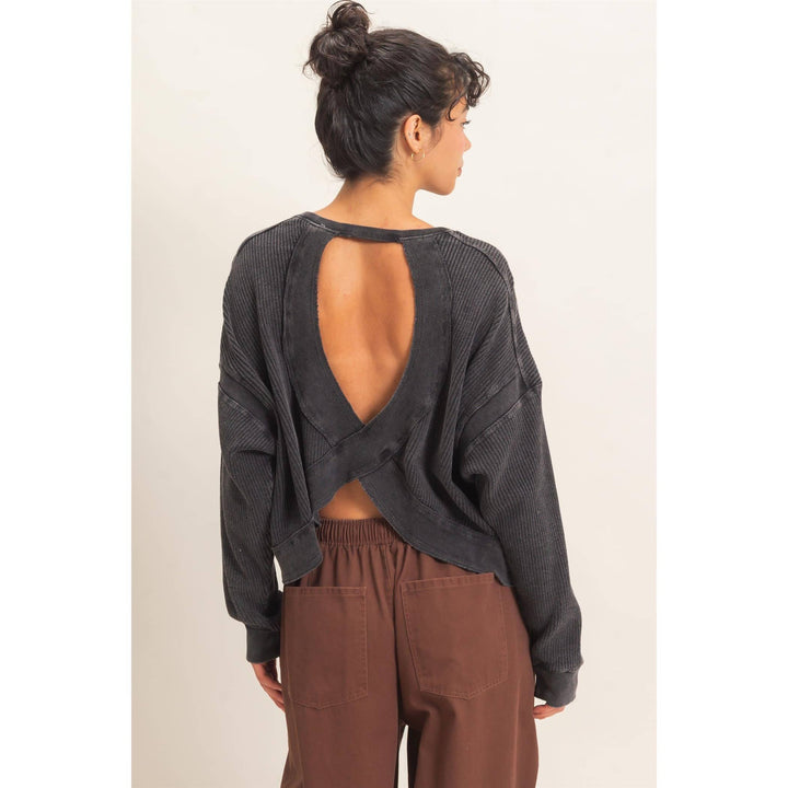 Mineral Wash Waffle Open Back Top