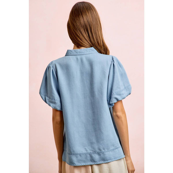 Women's Short Sleeve - PUFF SLEEVES WASHED TENCEL SHIRT TOP - - Cultured Cloths Apparel