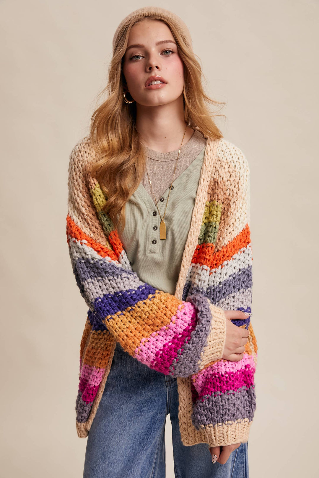 Women's Sweaters - Rainbow Hand-Crochet Open Cardigan - - Cultured Cloths Apparel