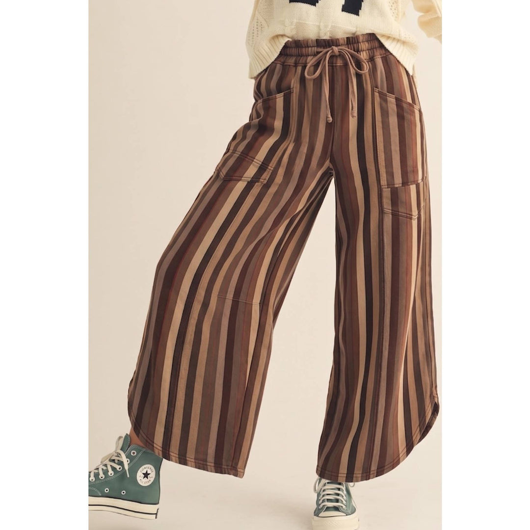 Stripe Tulip Washed Denim Relaxed Fit Pants