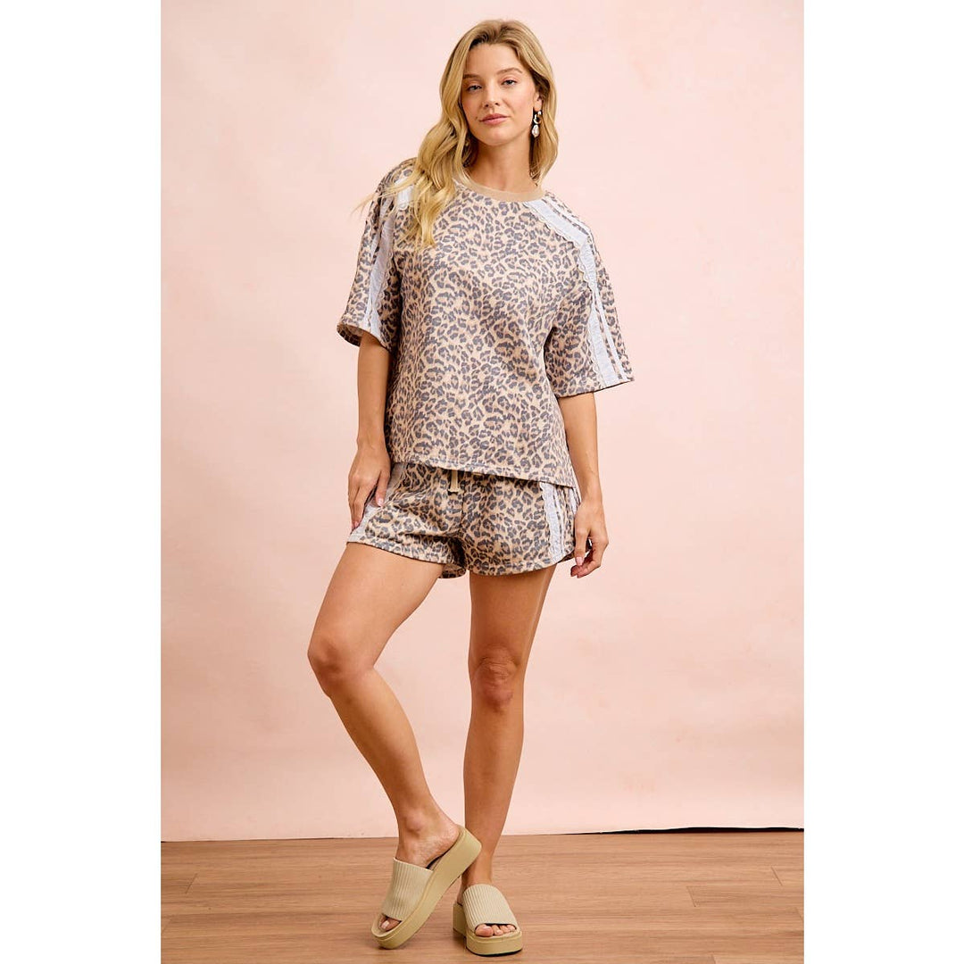 Pants - LEOPARD TERRY SIDE DRAWSTRING SHORTS WITH SIDE POCKET - - Cultured Cloths Apparel