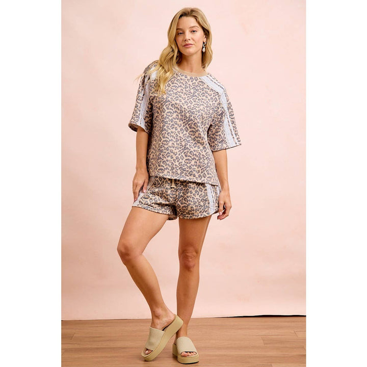 Pants - LEOPARD TERRY SIDE DRAWSTRING SHORTS WITH SIDE POCKET - - Cultured Cloths Apparel