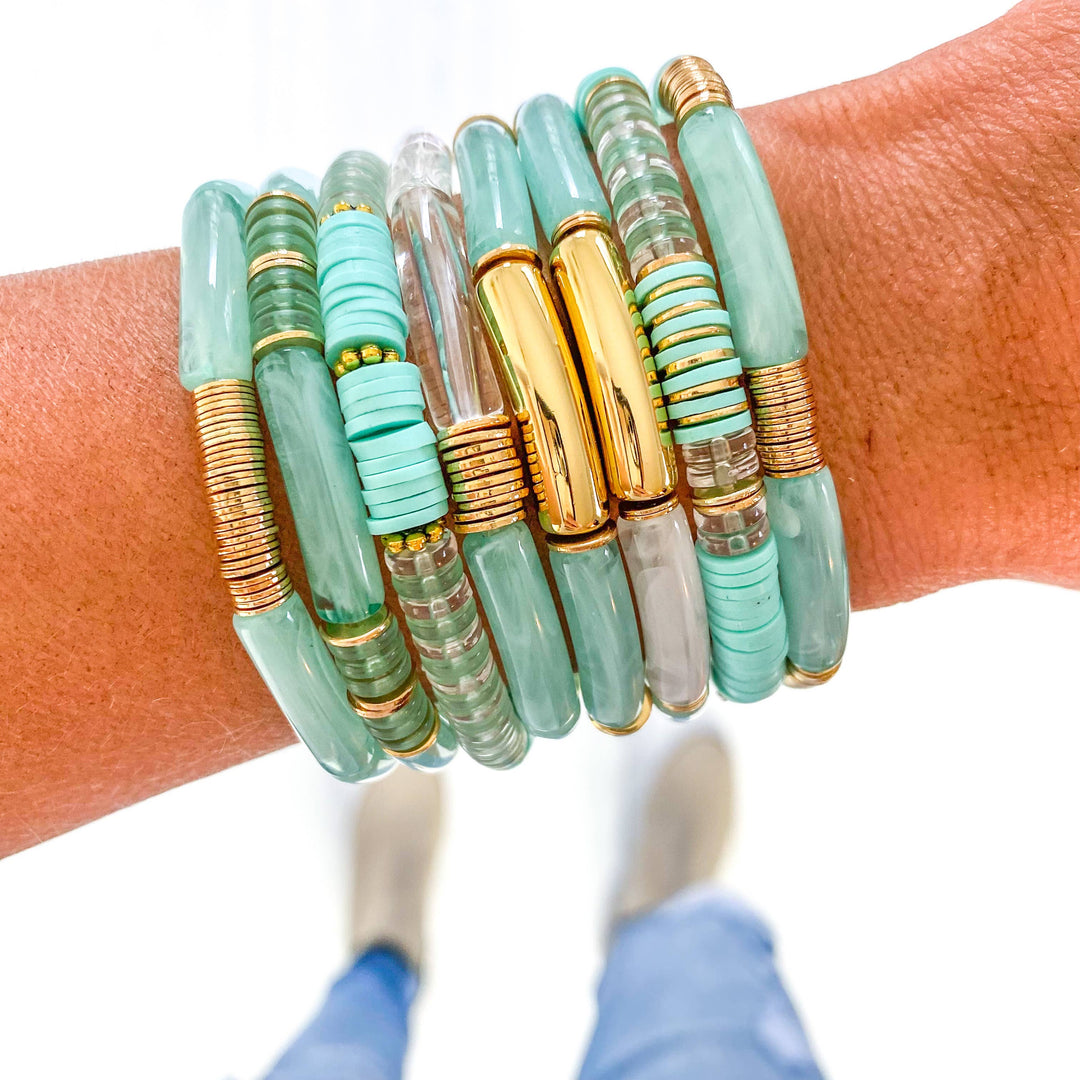 Accessories, Bracelets - Mint Marble Acrylic Tube Bamboo Bracelet - - Cultured Cloths Apparel