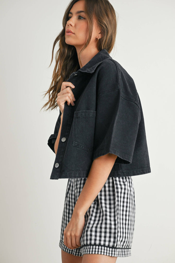 Women's Short Sleeve - Button Front Cropped Shirt - - Cultured Cloths Apparel