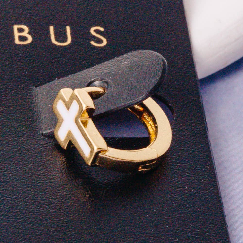 Accessories, Earrings - Gold Dipped Enamel Cross Huggie Hoop Earrings - - Cultured Cloths Apparel