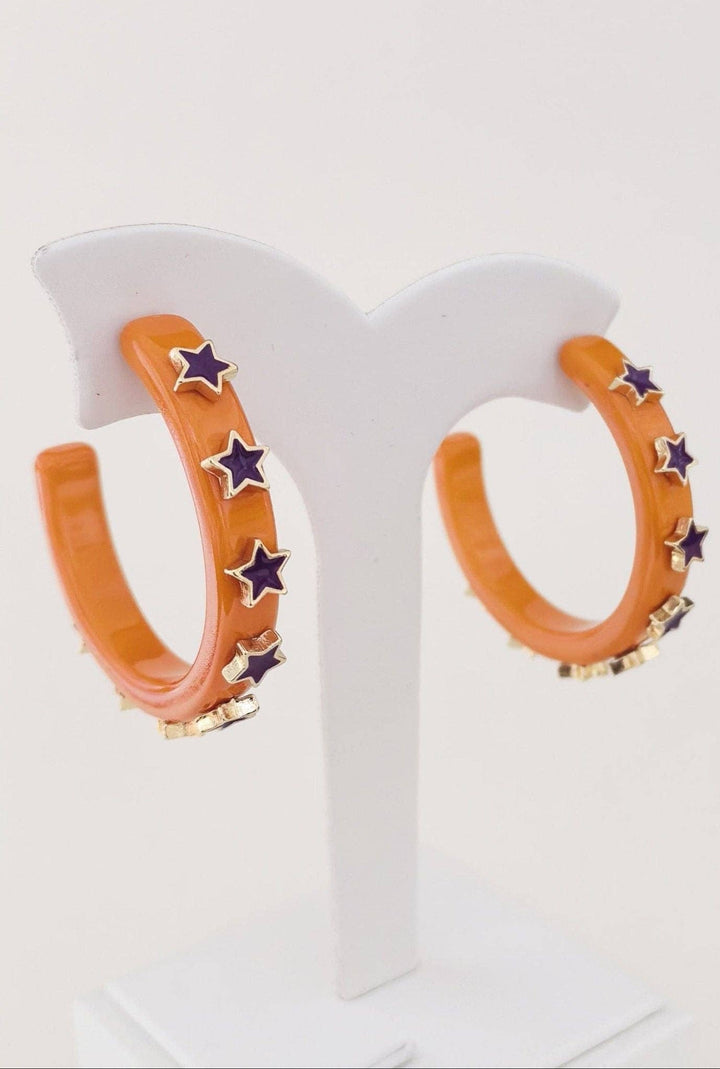 Accessories, Earrings - JE23129 Gameday Hoop Earring with Star - - Cultured Cloths Apparel