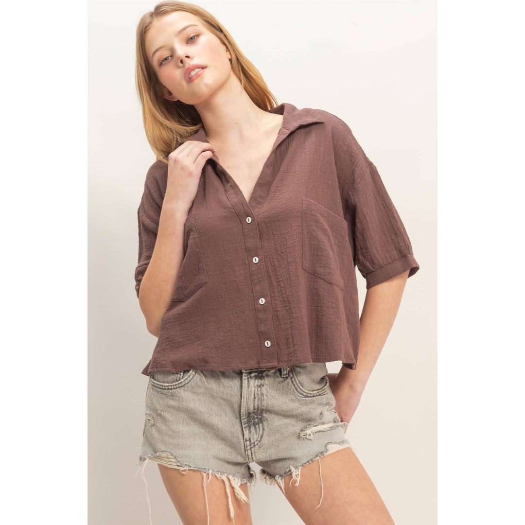 Women's Short Sleeve - Textured Button-Up Shirt - - Cultured Cloths Apparel