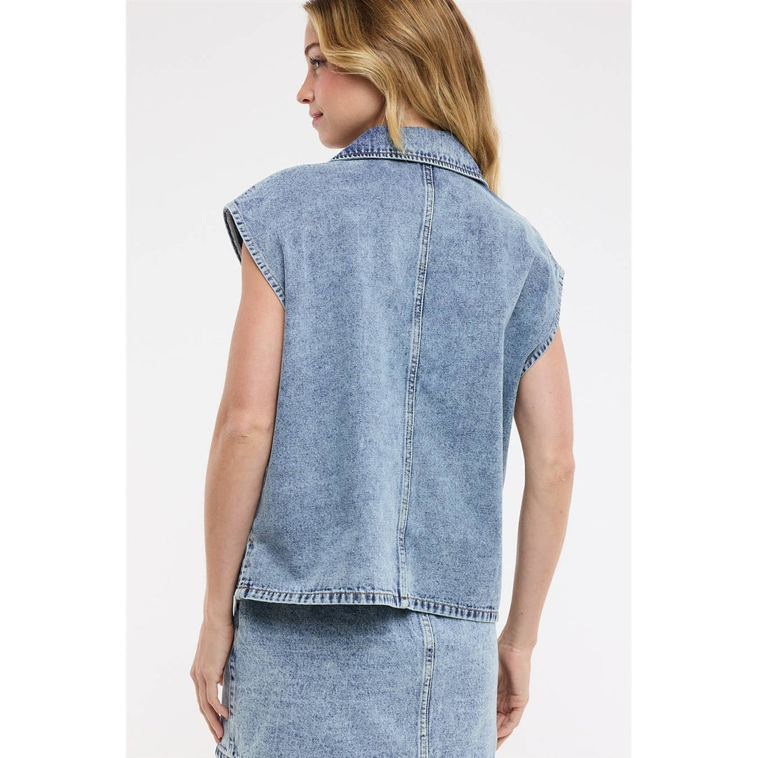 COTTON DENIM COLLARED TOP