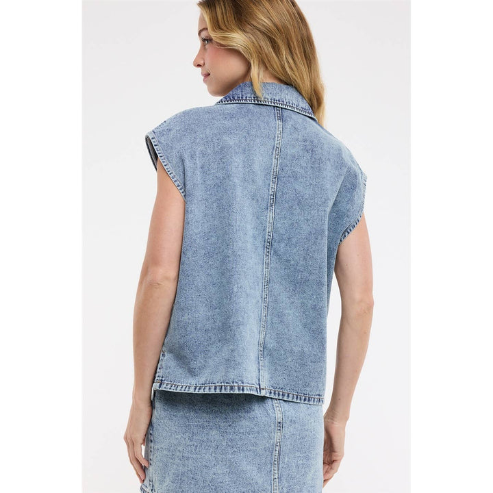 COTTON DENIM COLLARED TOP