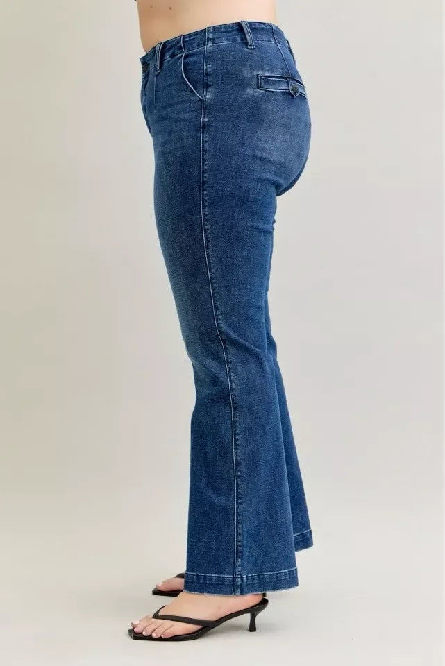 Denim - Judy Blue Full Size Mid Rise Bootcut Jeans with Welt Pockets Plus Size - - Cultured Cloths Apparel