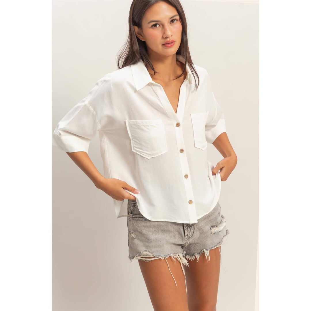 Button-Up Collared Short Sleeve Shirt