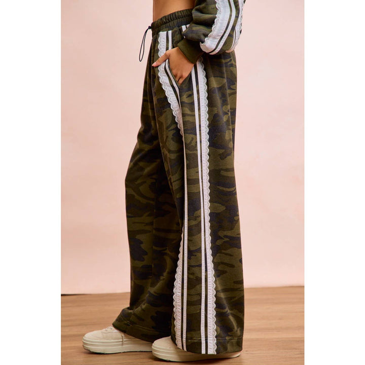 Pants - CAMOUFLAGE FRENCH TERRY LACE CONTRAST SWEATPANTS - - Cultured Cloths Apparel