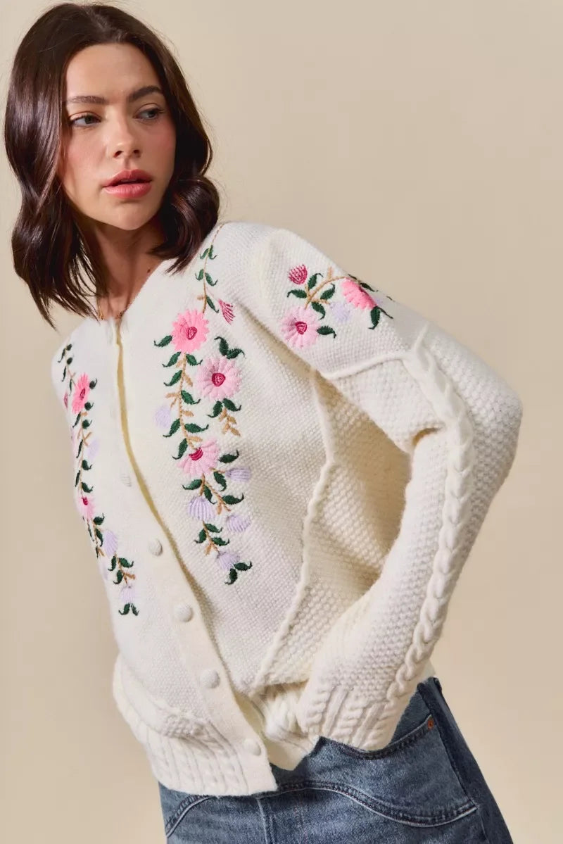 Women's Sweaters - SO ME Floral Embroidered Coquette Sweater Cardigan - - Cultured Cloths Apparel